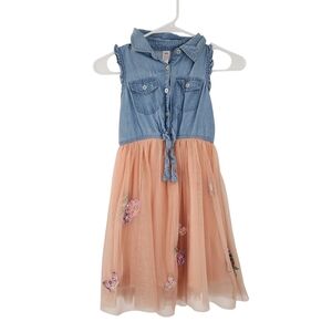 Justice Blue and Peach Kids Dress Size 8 Tulle Skirt Sleeveless Summer Dress